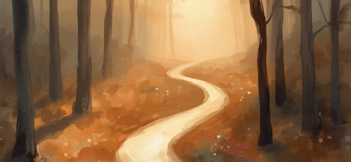 Illustrazione simbolica di un sentiero nel bosco verso la luce, che rappresenta la differenza tra psicologo e psicoterapeuta