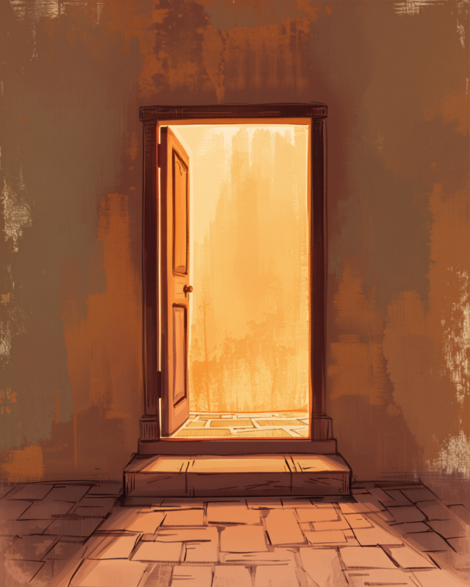 Illustrazione simbolica di una porta calda e accogliente, che rappresenta il supporto psicologico offerto da una psicologa psicoterapeuta a Firenze
