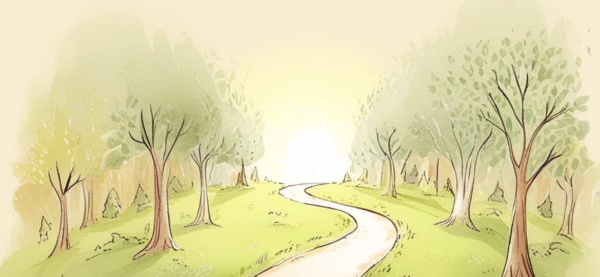 Illustrazione simbolica di quanto dura una psicoterapia, un sentiero nel bosco che si apre in una radura soleggiata