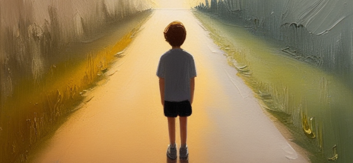 Adolescente a un bivio al crepuscolo, illustrazione simbolica sui comportamenti a rischio in adolescenza