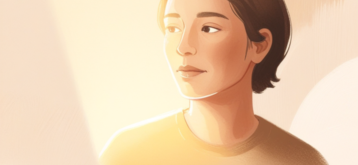 Luce dorata che illumina un volto, illustrazione simbolica sull'effetto alone in psicologia