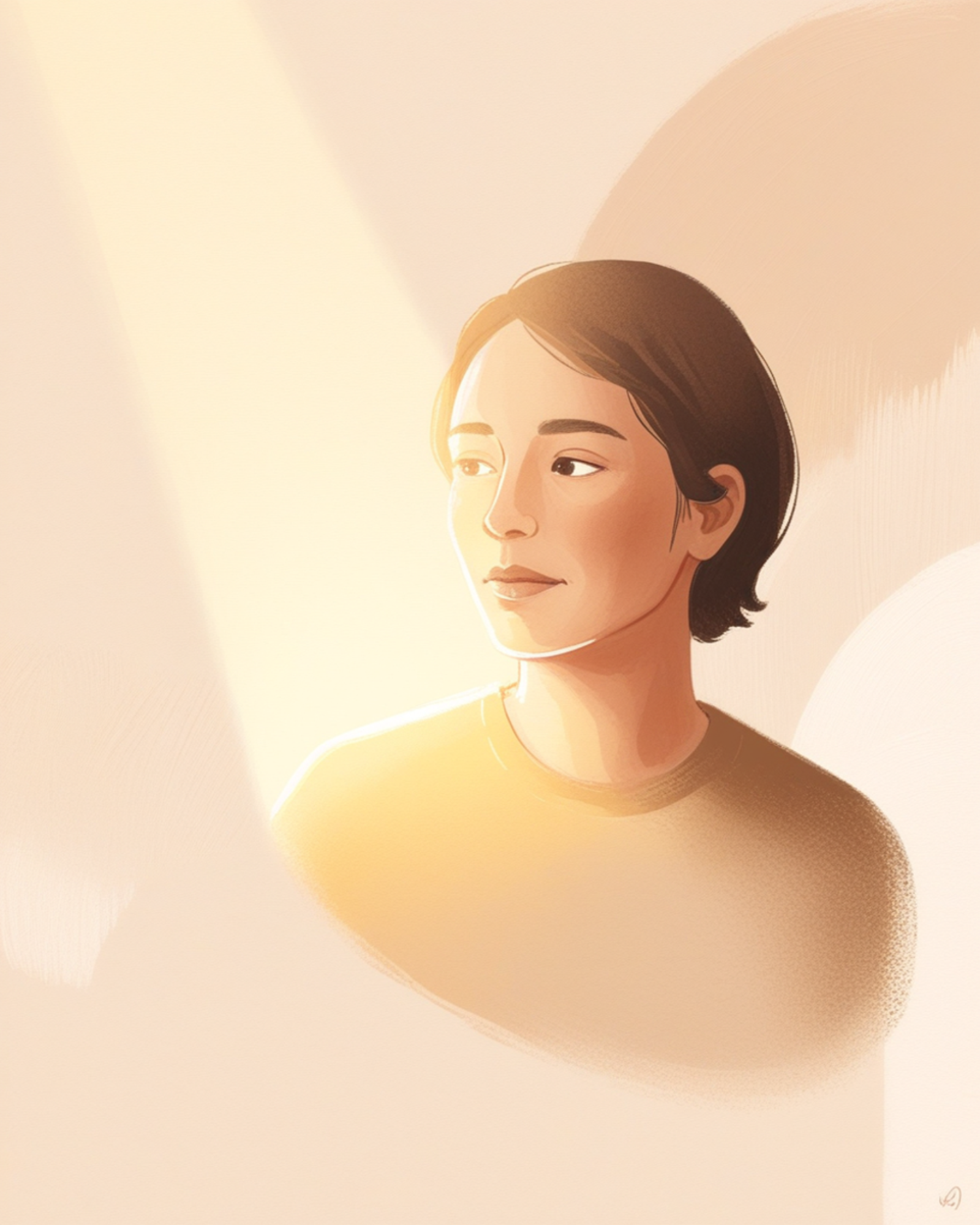 Luce dorata che illumina un volto, illustrazione simbolica sull'effetto alone in psicologia