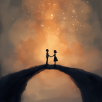 Anima gemella: illustrazione simbolica di due sagome che si protendono l'una verso l'altra attraverso un ponte di stelle, rappresentazione del mito romantico secondo la psicologia