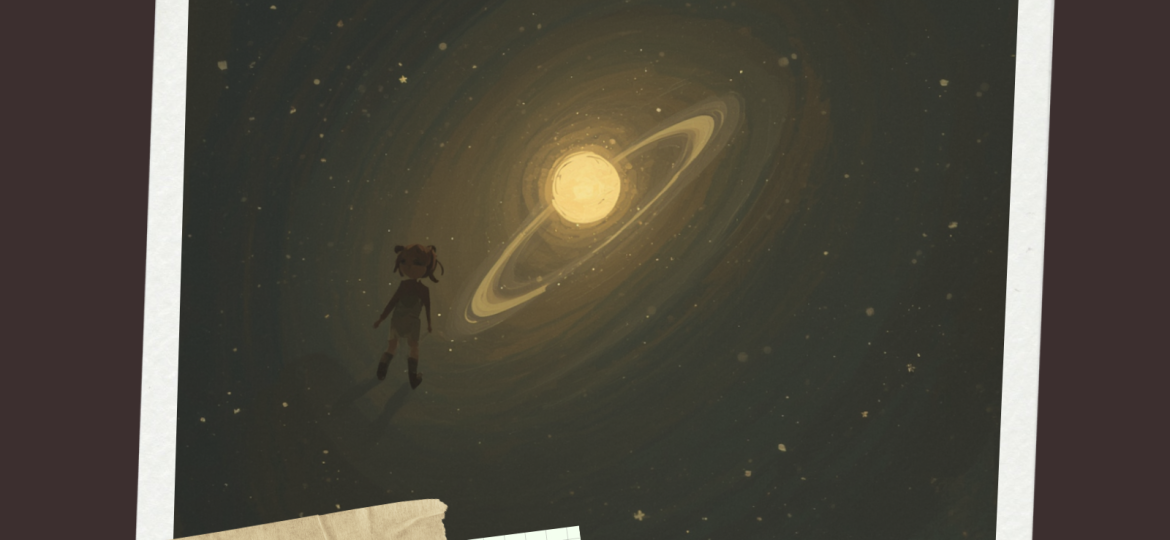 Illustrazione simbolica della limerenza: una figura che orbita senza fine attorno a una stella lontana che non si avvicina mai