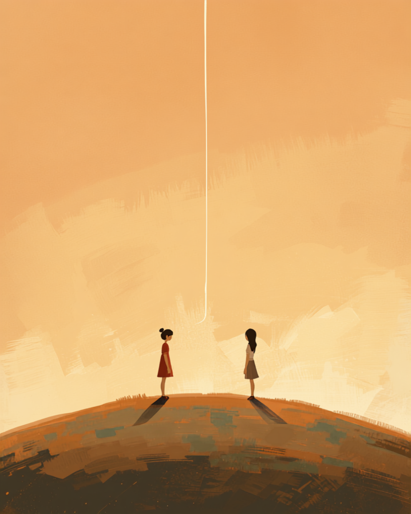 Preghiera della Gestalt: illustrazione simbolica di due figure in piedi separate ma sotto lo stesso cielo, ciascuna intera e connessa nonostante la distanza