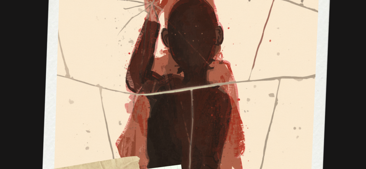 Stereotipo e pregiudizio: illustrazione simbolica di una persona vista attraverso un vetro incrinato che distorce la sagoma di un'altra figura, rappresentazione della differenza tra stereotipo e pregiudizio